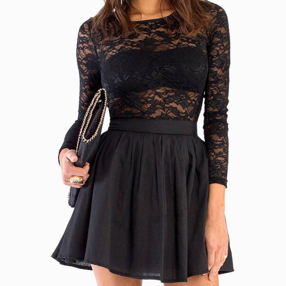 Tobi black skater lace dress